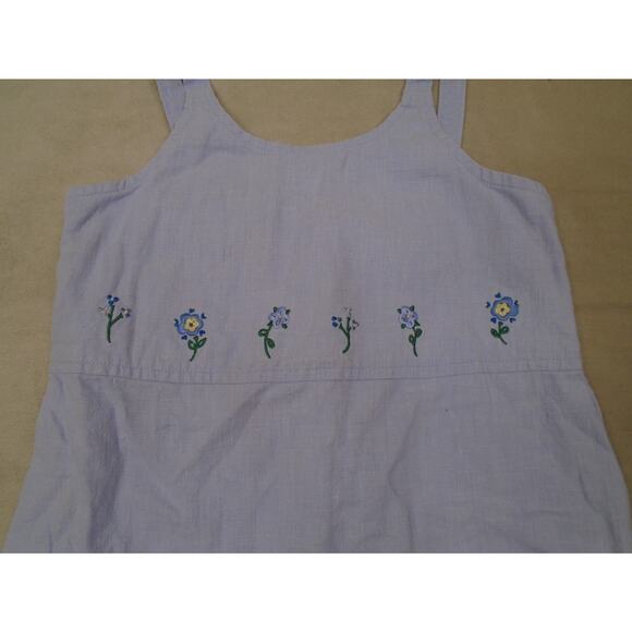 Vintage Girls Linen Dress Emmas Garden Flroal Purple Violet Tank Top 5/6 - Picture 2 of 7
